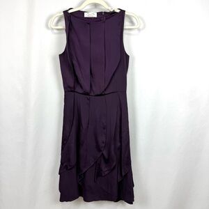 Byron Lars Beauty Mark Purple Silk DropWaist Ruffled Sleeveless Midi Dress Sz 2
